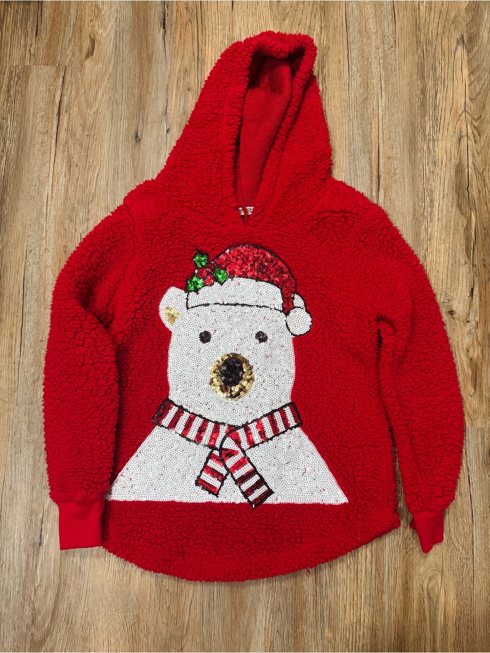 Chance or Fate Red Hooded Sequin Polar Bear Puffer